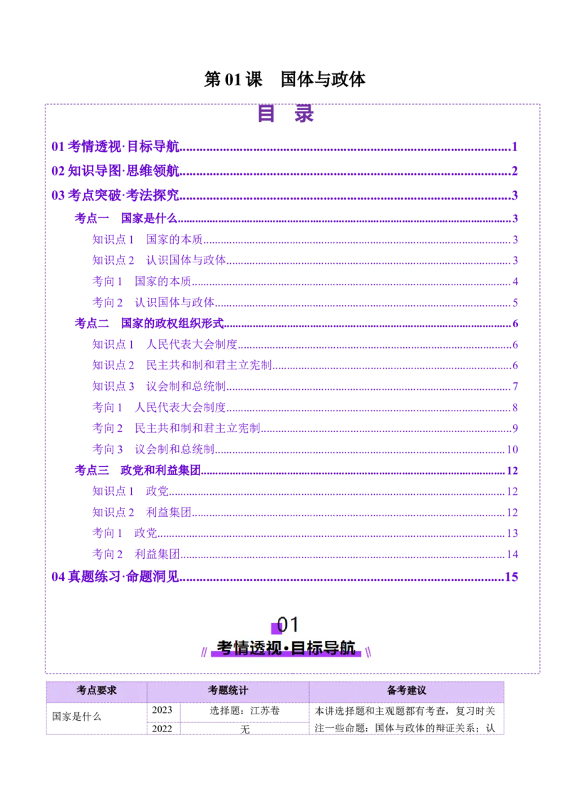 第01课国体与政体（讲义）（原卷版）_8.2025政治总复习_2025年新高考资料_一轮复习_2025年高考政治一轮复习讲练测（新教材新高考）（完结）_选必1（包含2024高考真题）