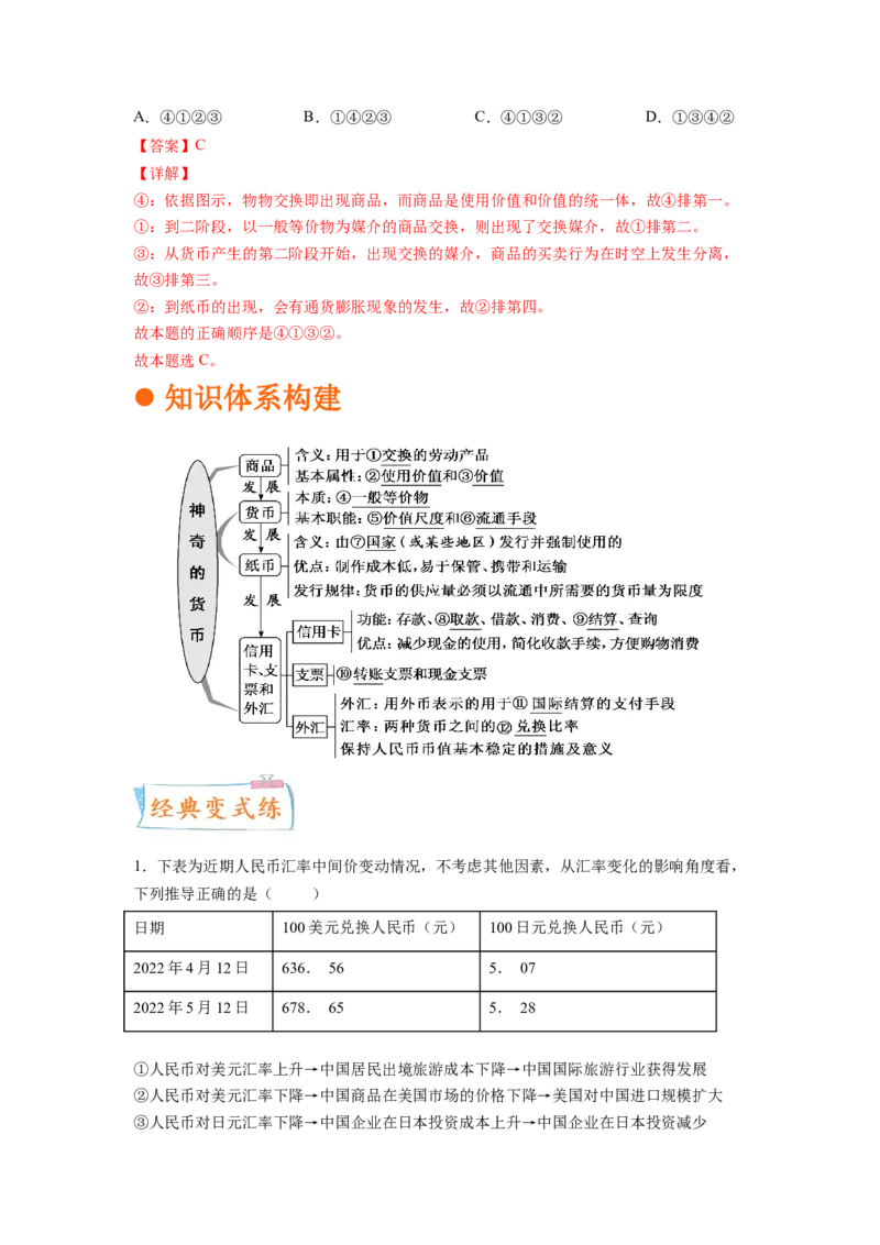 考向01神奇的货币（解析版）_8.2025政治总复习_赠品通用版（老高考）复习资料_一轮复习_备战2023年高考政治一轮复习考点微专题（全国通用）