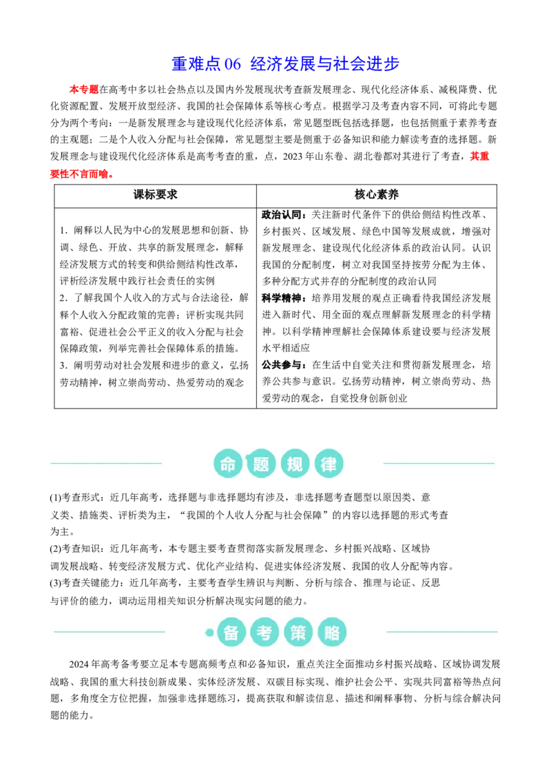 重难点06经济发展与社会进步（原卷版）_8.2025政治总复习_2024年新高考资料_3.2024专项复习_2024年高考政治热点&middot;重点&middot;难点专练（新高考专用）_重难点