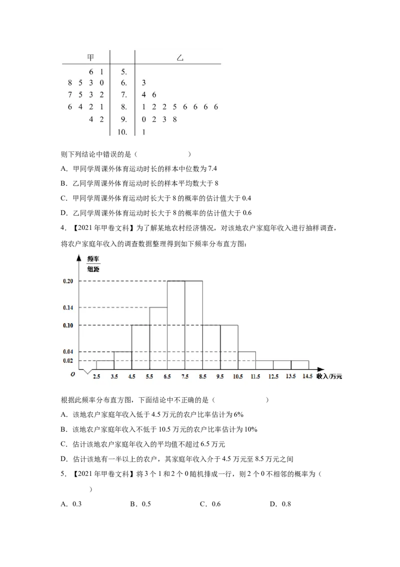 专题15概率与统计（选择题、填空题）（文科专用）（学生版）_2.2025数学总复习_赠品通用版（老高考）复习资料_专项复习_五年（2018-2022）高考数学真题分项汇编（全国通用）