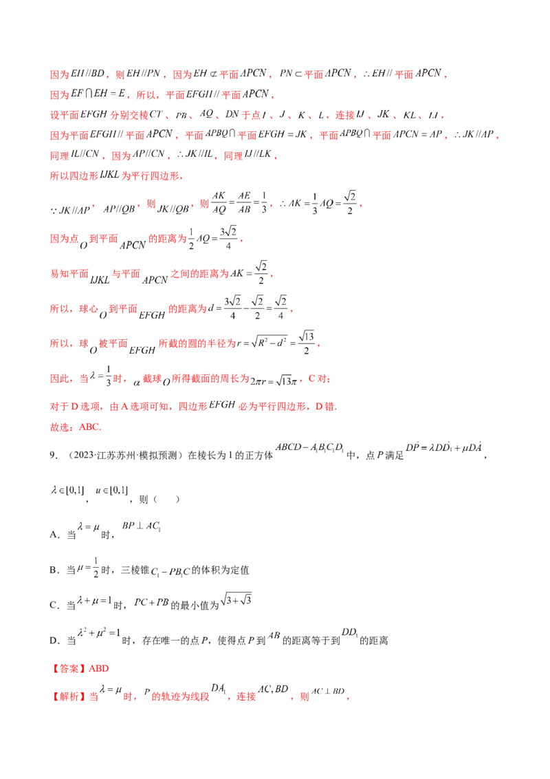 专题14立体几何常见压轴小题全归纳（练习）（解析版）_2.2025数学总复习_2024年新高考资料_2.2024二轮复习_2024年高考数学二轮复习讲练（新教材新高考）