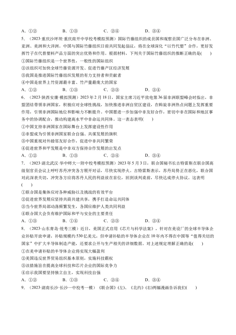 第08课主要的国际组织（练习）（原卷版）_8.2025政治总复习_2024年新高考资料_1.2024一轮复习_2024年高考政治一轮复习讲练测（新教材新高考）_选择性必修1