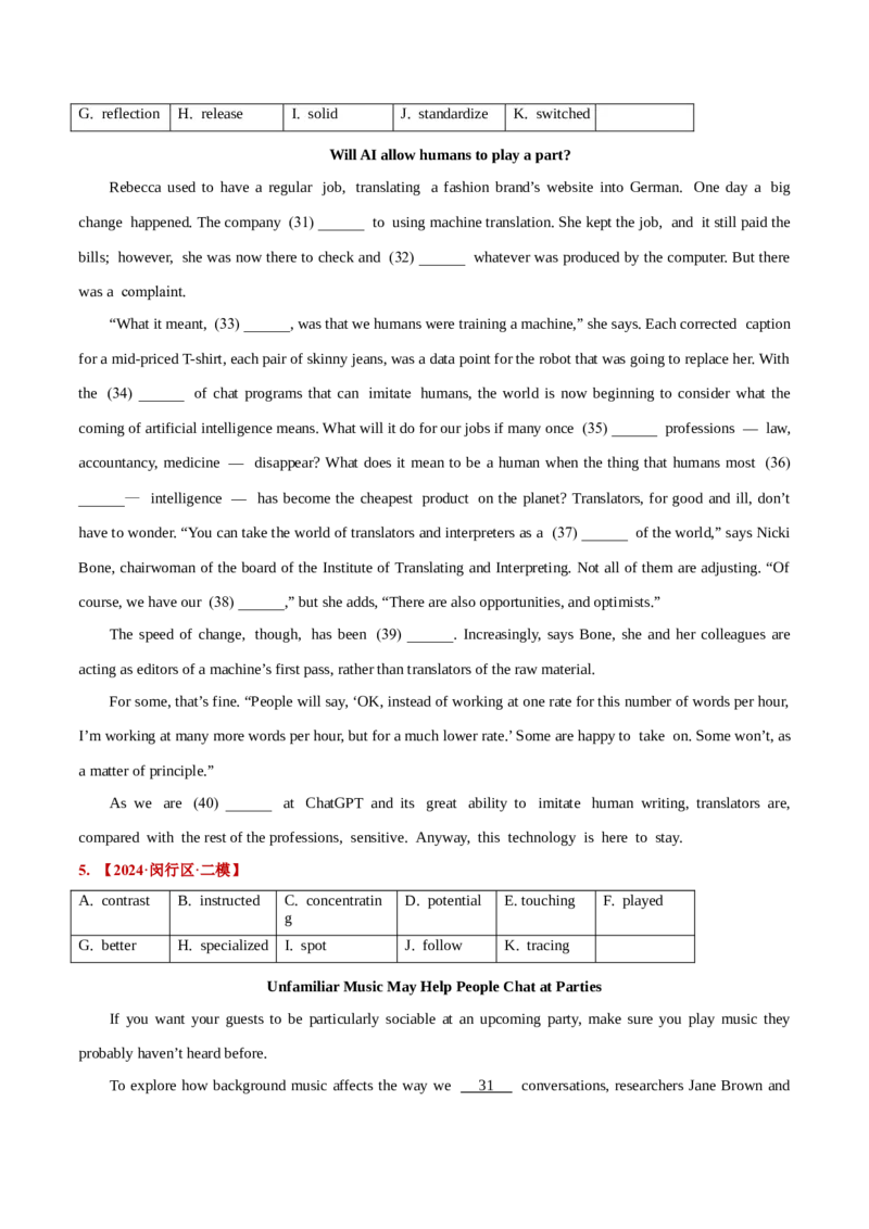 押上海卷31-40题选词填空（原卷版）_3.2025英语总复习_2024年新高考资料_5.2024三轮冲刺_备战2024年高考英语临考题号押题（上海专用）322953311