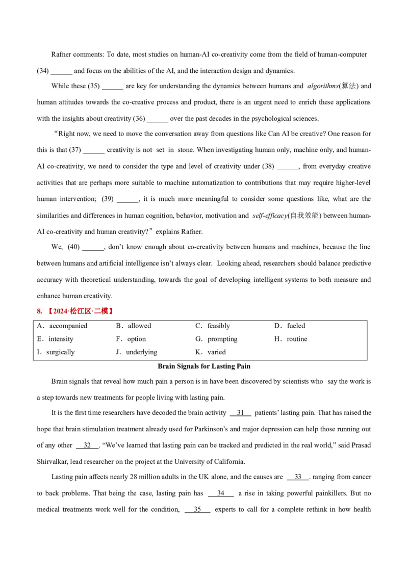押上海卷31-40题选词填空（原卷版）_3.2025英语总复习_2024年新高考资料_5.2024三轮冲刺_备战2024年高考英语临考题号押题（上海专用）322953311