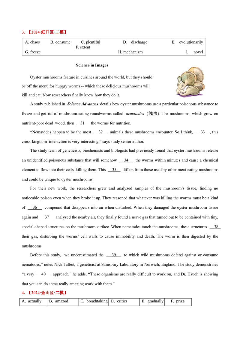 押上海卷31-40题选词填空（原卷版）_3.2025英语总复习_2024年新高考资料_5.2024三轮冲刺_备战2024年高考英语临考题号押题（上海专用）322953311