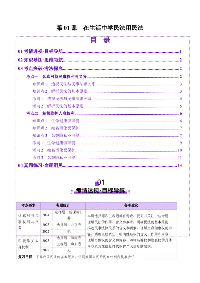 第01课在生活中学民法用民法（讲义）（解析版）_8.2025政治总复习_2025年新高考资料_一轮复习_2025年高考政治一轮复习讲练测（新教材新高考）（完结）_选必2（包含2024高考真题）