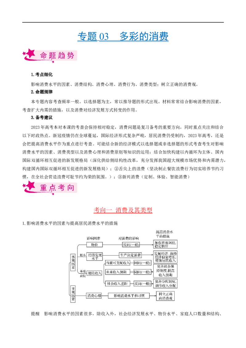考点03多彩的消费（考点帮）-备战2023年高考政治一轮复习考点帮（人教版）_8.2025政治总复习_赠品通用版（老高考）复习资料_一轮复习