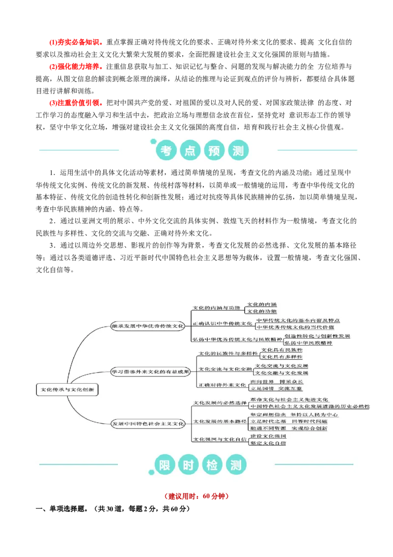 重难点12文化传承与文化创新（原卷版）_8.2025政治总复习_2024年新高考资料_3.2024专项复习_2024年高考政治热点&middot;重点&middot;难点专练（新高考专用）_重难点