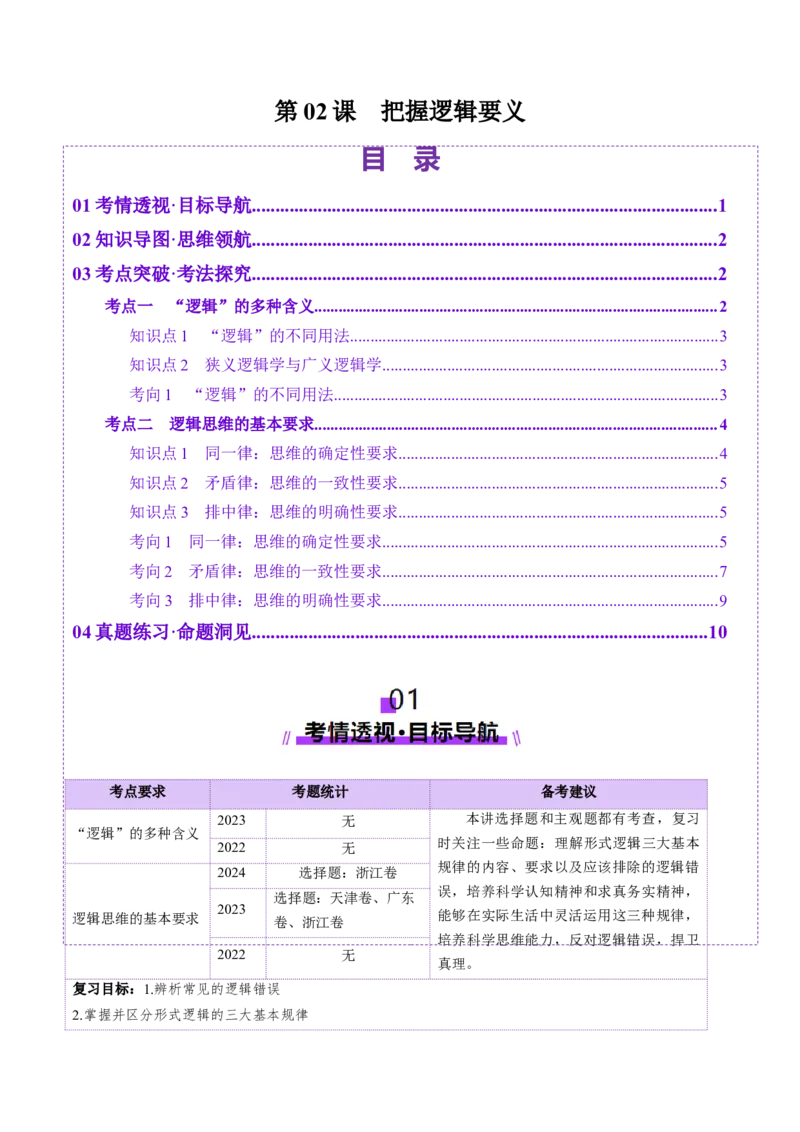 第02课把握逻辑要义（讲义）（原卷版）_8.2025政治总复习_2025年新高考资料_一轮复习_2025年高考政治一轮复习讲练测（新教材新高考）（完结）_选必3（包含2024高考真题）