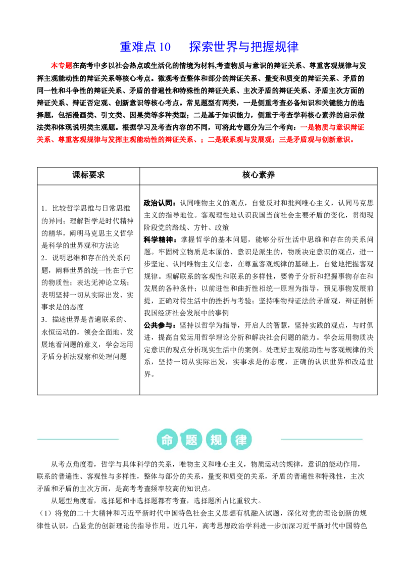 重难点10探索世界与把握规律（原卷版）_8.2025政治总复习_2024年新高考资料_3.2024专项复习_2024年高考政治热点&middot;重点&middot;难点专练（新高考专用）_重难点