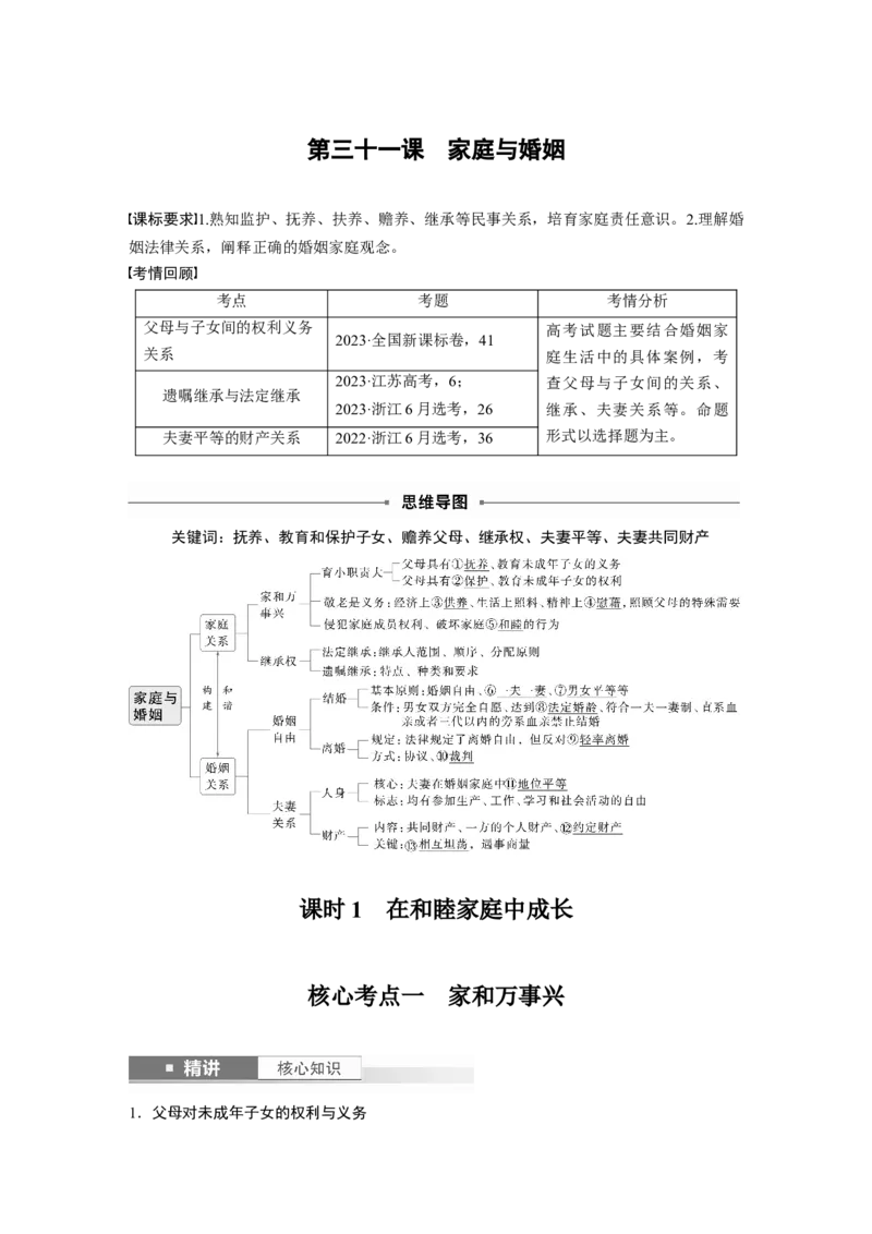 选择性必修2第三十一课　课时1　在和睦家庭中成长_8.2025政治总复习_2025年新高考资料_一轮复习_2025政治大一轮复习讲义+课件（完结）_2025政治大一轮复习讲义配套教师用书Word版全书