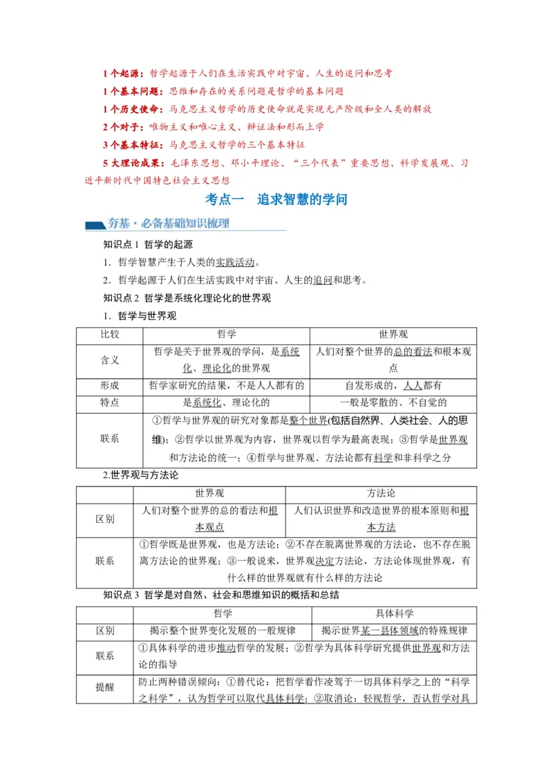 第01课时代精神的精华（讲义）（原卷版）_8.2025政治总复习_2024年新高考资料_1.2024一轮复习_2024年高考政治一轮复习讲练测（新教材新高考）_必修4