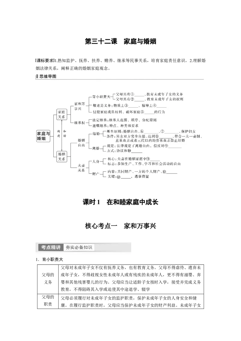 选择性必修2　第312课　课时1　在和睦家庭中成长_8.2025政治总复习_2024年新高考资料_1.2024一轮复习_2024年高考政治一轮复习讲义（部编版）_学生版在此文件夹_大一轮复习讲义