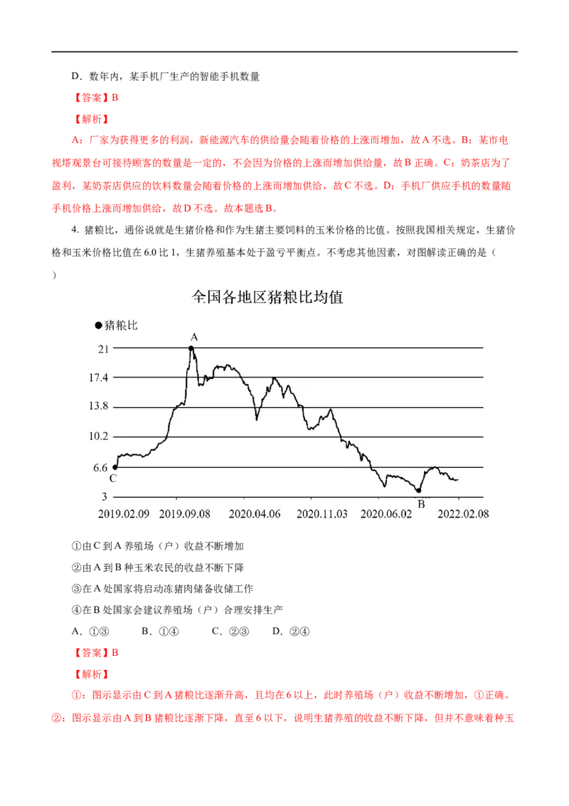 第02练多变的价格（解析版）_8.2025政治总复习_赠品通用版（老高考）复习资料_一轮复习_2023年高考政治一轮复习小题多维练（人教版）