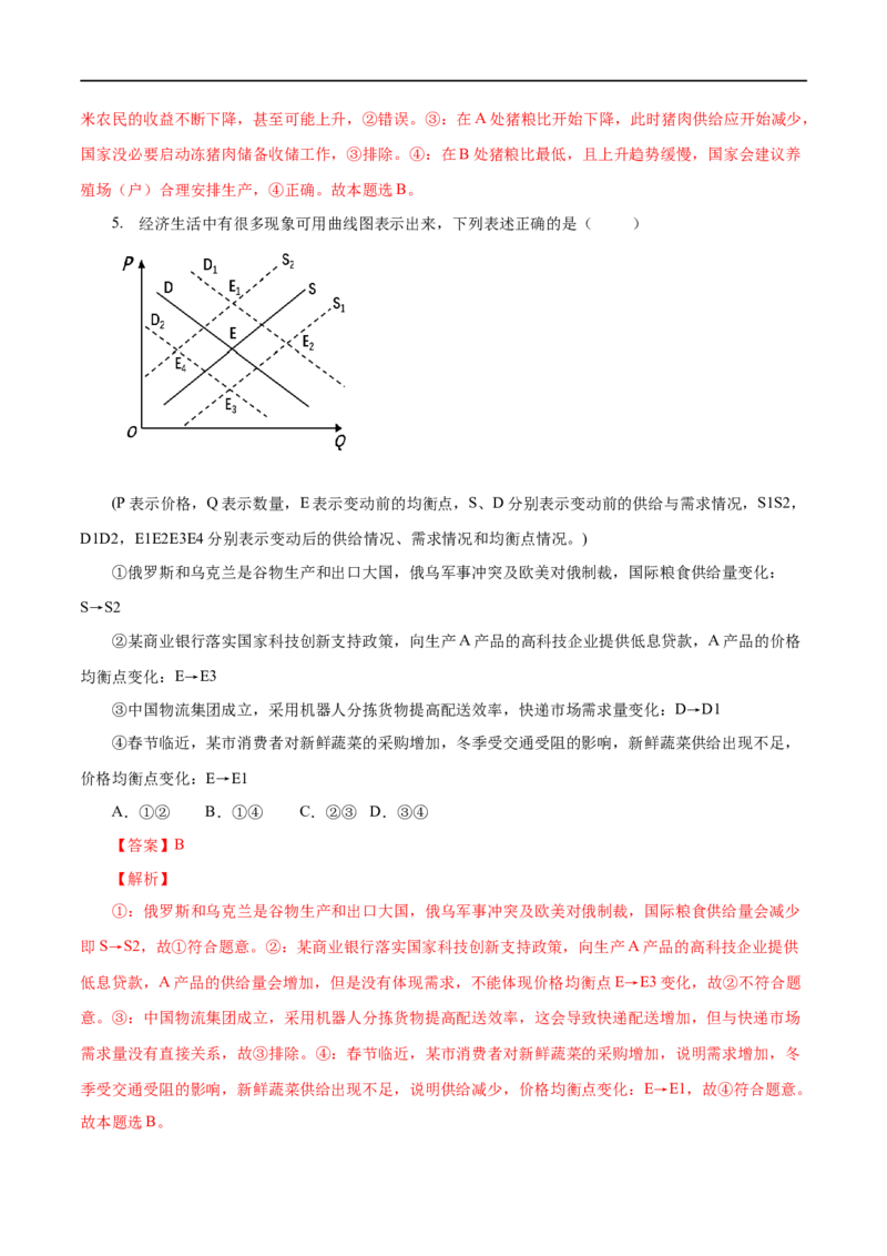 第02练多变的价格（解析版）_8.2025政治总复习_赠品通用版（老高考）复习资料_一轮复习_2023年高考政治一轮复习小题多维练（人教版）