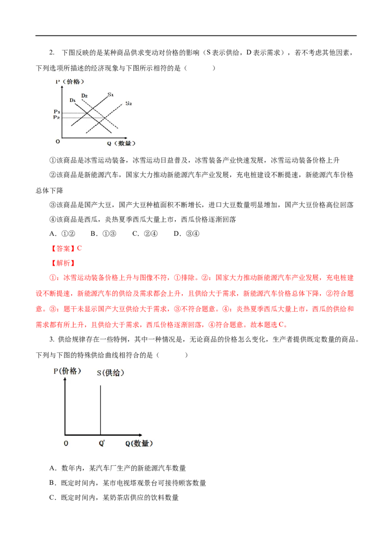 第02练多变的价格（解析版）_8.2025政治总复习_赠品通用版（老高考）复习资料_一轮复习_2023年高考政治一轮复习小题多维练（人教版）
