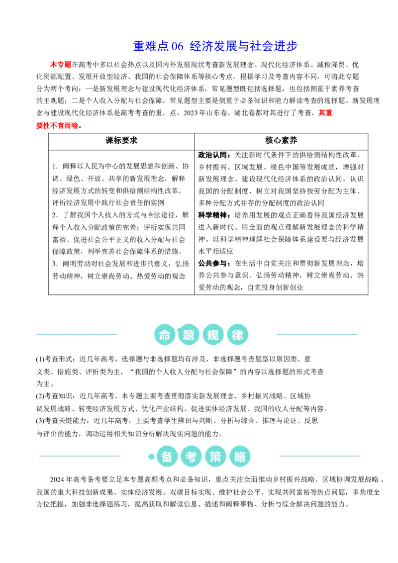 重难点06经济发展与社会进步（解析版）_8.2025政治总复习_2024年新高考资料_3.2024专项复习_2024年高考政治热点&middot;重点&middot;难点专练（新高考专用）_重难点