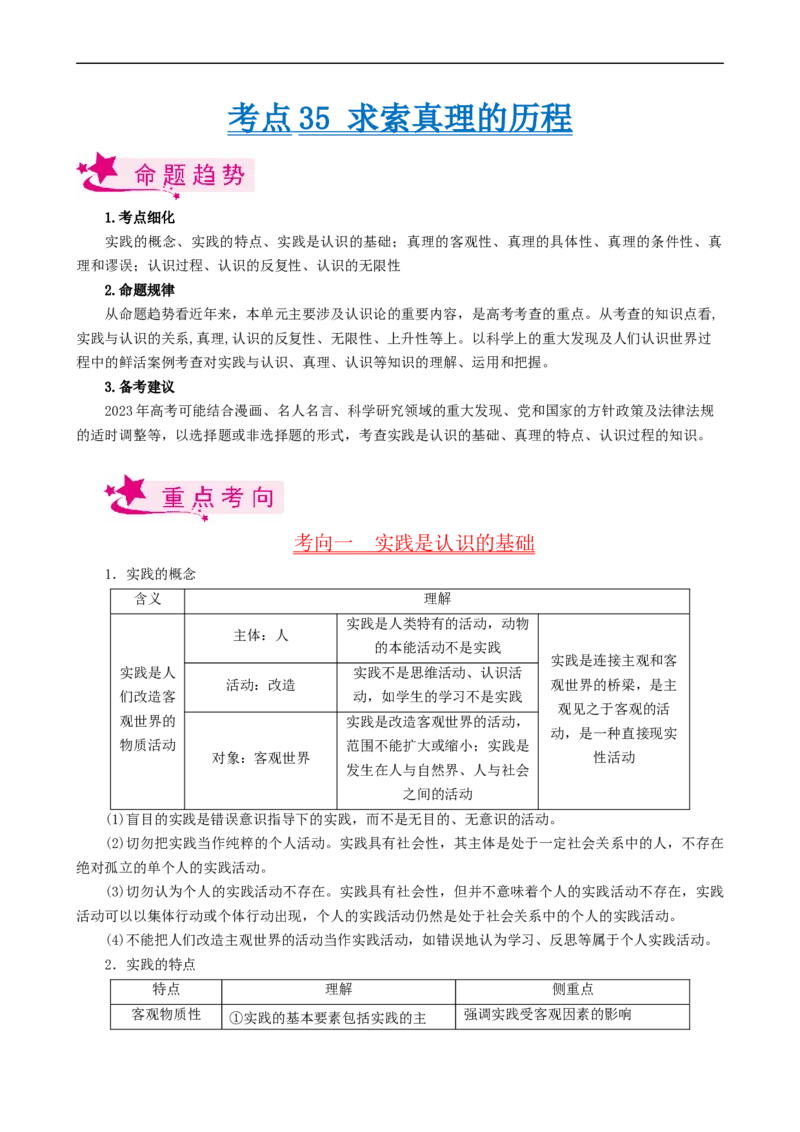 考点35求索真理的历程（考点帮）-备战2023年高考政治一轮复习考点帮（人教版）_8.2025政治总复习_赠品通用版（老高考）复习资料_一轮复习