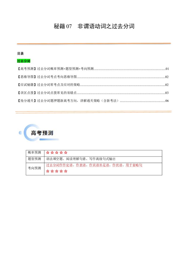 抢分法宝07非谓语动词之过去分词（原卷版）_3.2025英语总复习_2024年新高考资料_5.2024三轮冲刺_备战2024年高考英语抢分秘籍（新高考专用）320572034_语法填空考点