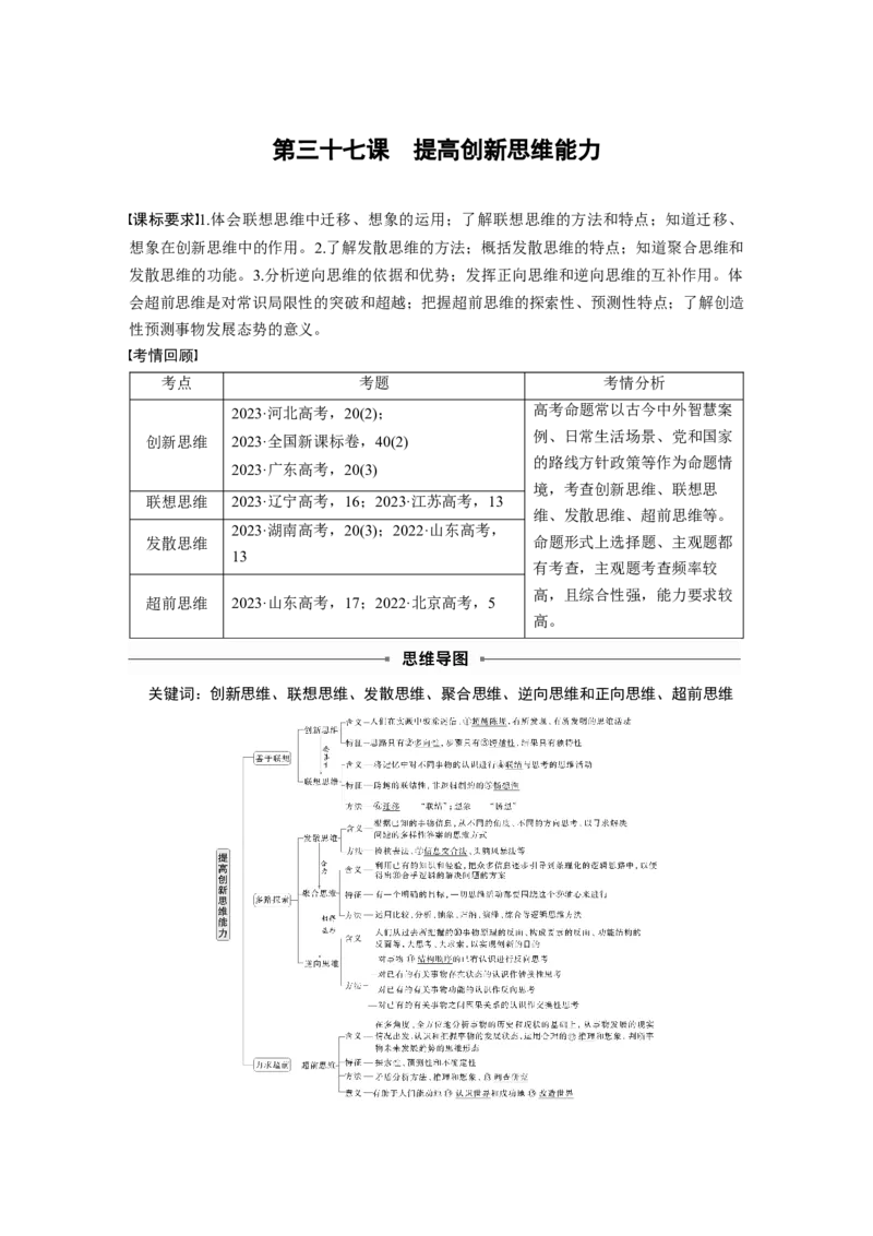 选择性必修3第三十七课　课时1　善于联想与多路探索_8.2025政治总复习_2025年新高考资料_一轮复习_2025政治大一轮复习讲义+课件（完结）_配套Word文档必修4、选择性必修1-3