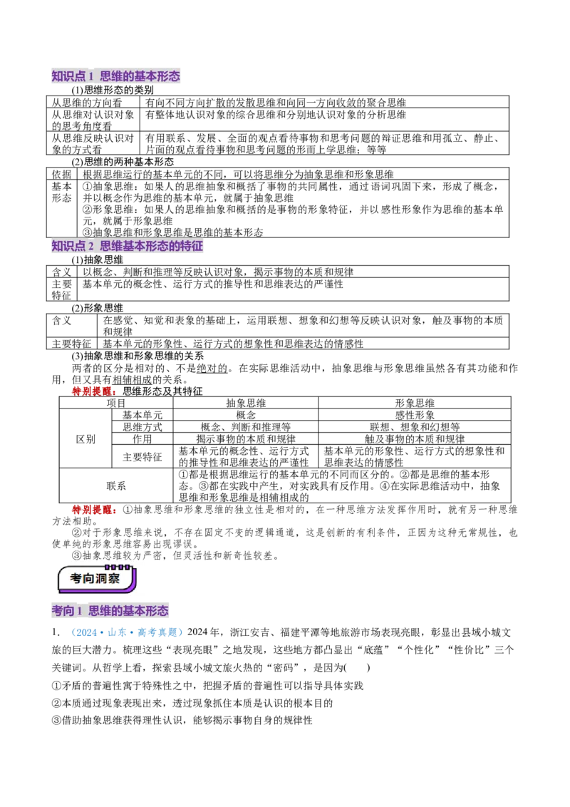 第01课走进思维世界（讲义）（解析版）_8.2025政治总复习_2025年新高考资料_一轮复习_2025年高考政治一轮复习讲练测（新教材新高考）（完结）_选必3（包含2024高考真题）
