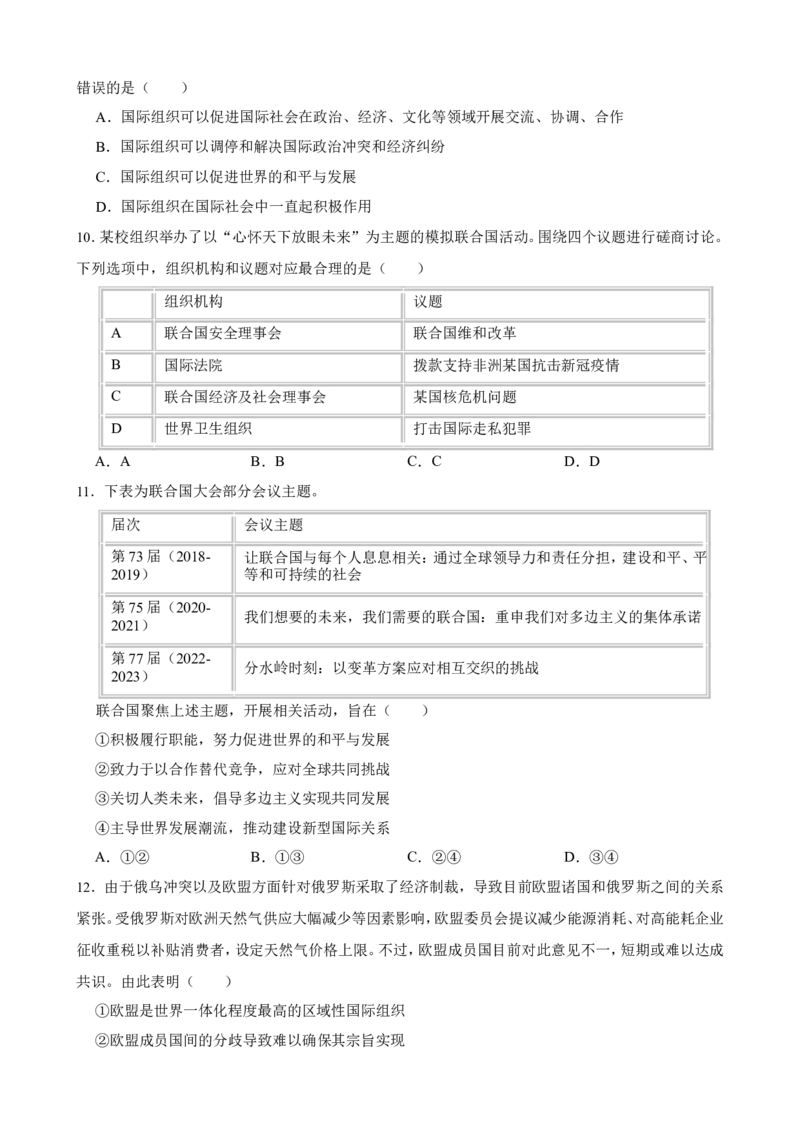 选必一第八课主要的国际组织一轮复习精练（含答案+解析）_8.2025政治总复习_2025年新高考资料_一轮复习_备考2025新高考政治一轮复习精练（含答案+解析）