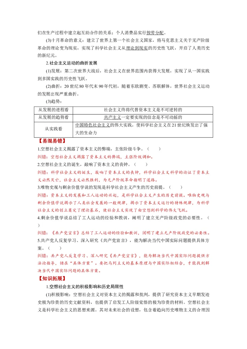 第01课社会主义从空想到科学、从理论到实践的发展（讲义）（解析版）_8.2025政治总复习_2024年新高考资料_1.2024一轮复习_2024年高考政治一轮复习讲练测（新教材新高考）_必修1