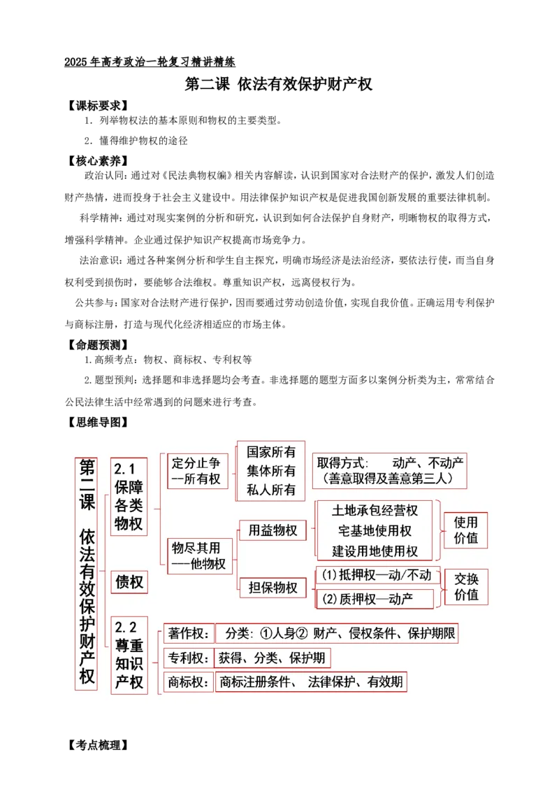 第二课依法有效保护财产权学案（解析版）抢分秘籍2025年高考政治一轮复习精讲精练_8.2025政治总复习_2025年新高考资料_一轮复习_2025年高考政治一轮复习精讲精练（原卷版+解析版）