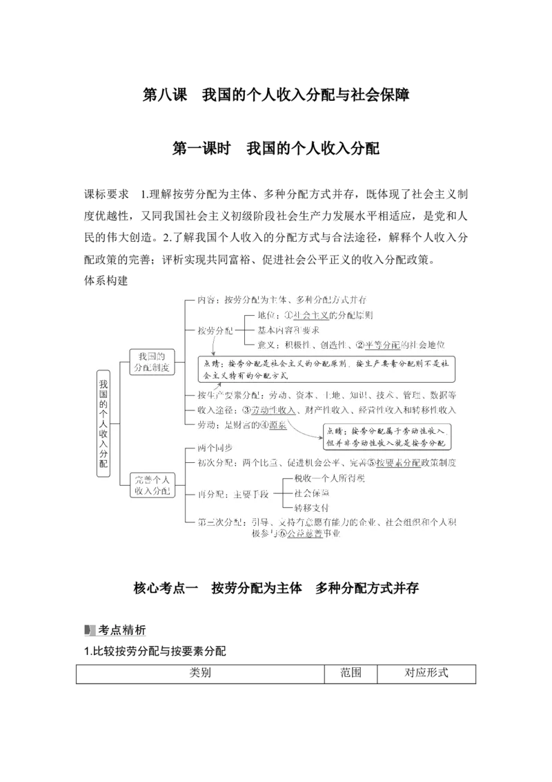 高中思想政治2025届一轮复习必修2经济与社会：第八课第一课时　我国的个人收入分配_8.2025政治总复习_2025年新高考资料_一轮复习