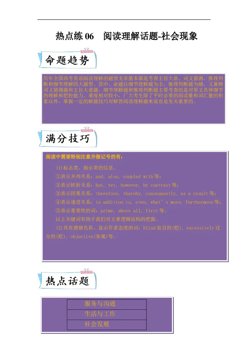 热点练06阅读理解话题社会现象-2023年高考英语热点&bull;重点&bull;难点专练（教师版）（全国通用）_3.2025英语总复习_赠品通用版（老高考）复习资料_专项复习