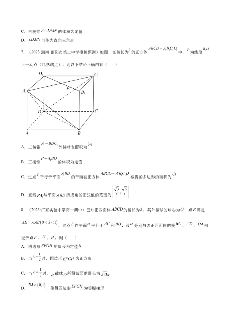 专题14立体几何常见压轴小题全归纳（练习）（原卷版）_2.2025数学总复习_2024年新高考资料_2.2024二轮复习_2024年高考数学二轮复习讲练（新教材新高考）