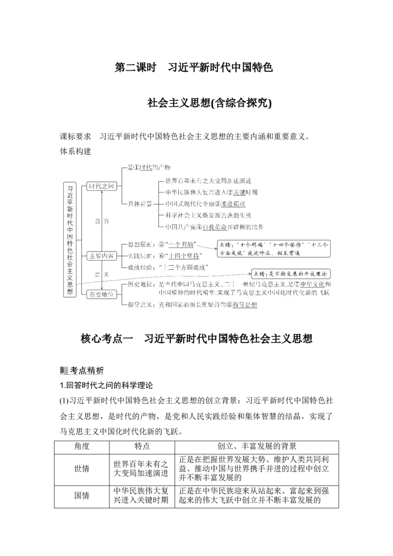 高中思想政治2025届一轮复习必修1中国特色社会主义：第四课第二课时　习近平新时代中国特色社会主义思想(含综合探究)_8.2025政治总复习_2025年新高考资料_一轮复习
