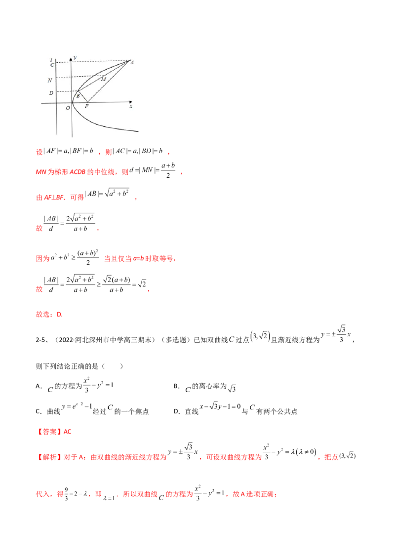 专题16圆锥曲线中的双曲线与抛物线问题（解析版）_2.2025数学总复习_2023年新高考资料_二轮复习_2023年高考数学二轮专题训练（新高考地区专用）