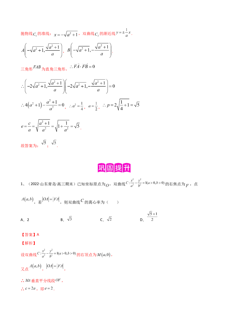 专题16圆锥曲线中的双曲线与抛物线问题（解析版）_2.2025数学总复习_2023年新高考资料_二轮复习_2023年高考数学二轮专题训练（新高考地区专用）