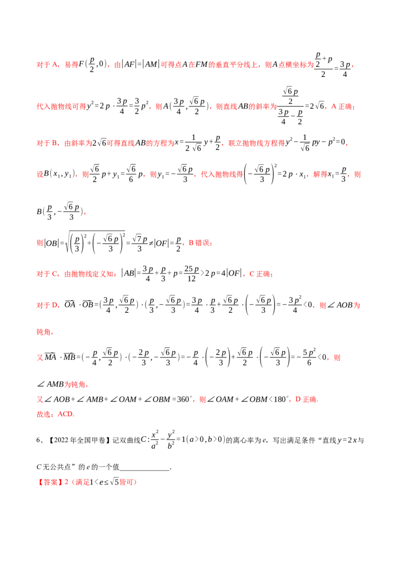 专题16圆锥曲线中的双曲线与抛物线问题（解析版）_2.2025数学总复习_2023年新高考资料_二轮复习_2023年高考数学二轮专题训练（新高考地区专用）