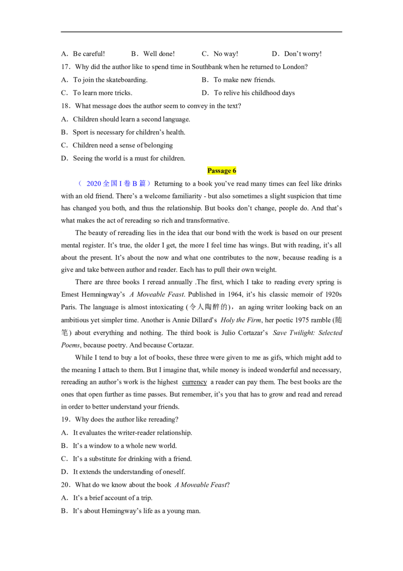 热点练04阅读理解话题日常生活-2023年高考英语热点&bull;重点&bull;难点专练（学生版）（全国通用）_3.2025英语总复习_赠品通用版（老高考）复习资料_专项复习