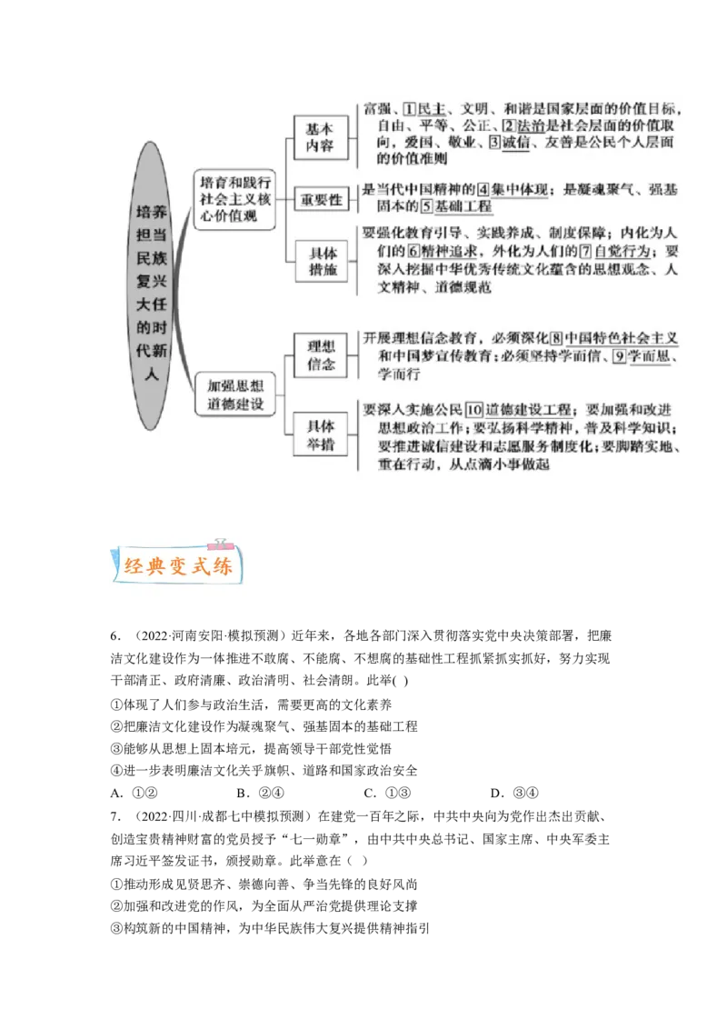 考向31培养当担民族复兴大任的时代新人（原卷版）_8.2025政治总复习_赠品通用版（老高考）复习资料_一轮复习_备战2023年高考政治一轮复习考点微专题（全国通用）