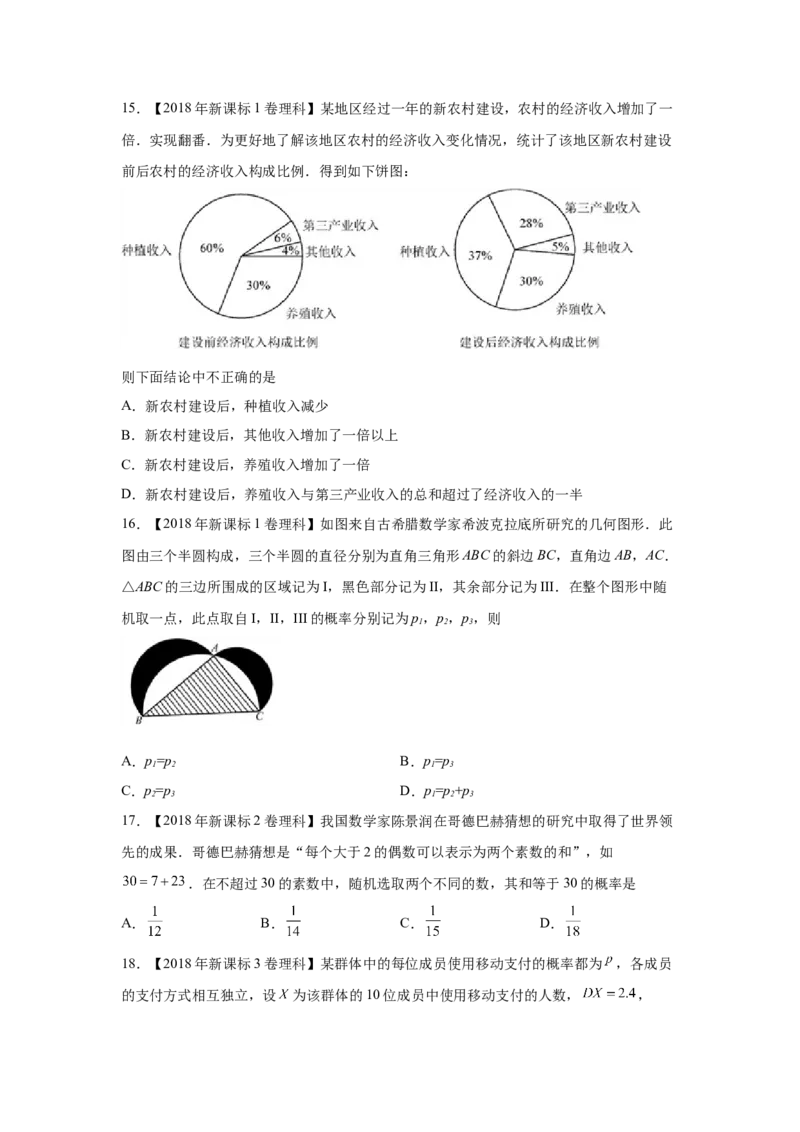 专题15概率与统计（选择题、填空题）（理科专用）（学生版）_2.2025数学总复习_赠品通用版（老高考）复习资料_专项复习_五年（2018-2022）高考数学真题分项汇编（全国通用）