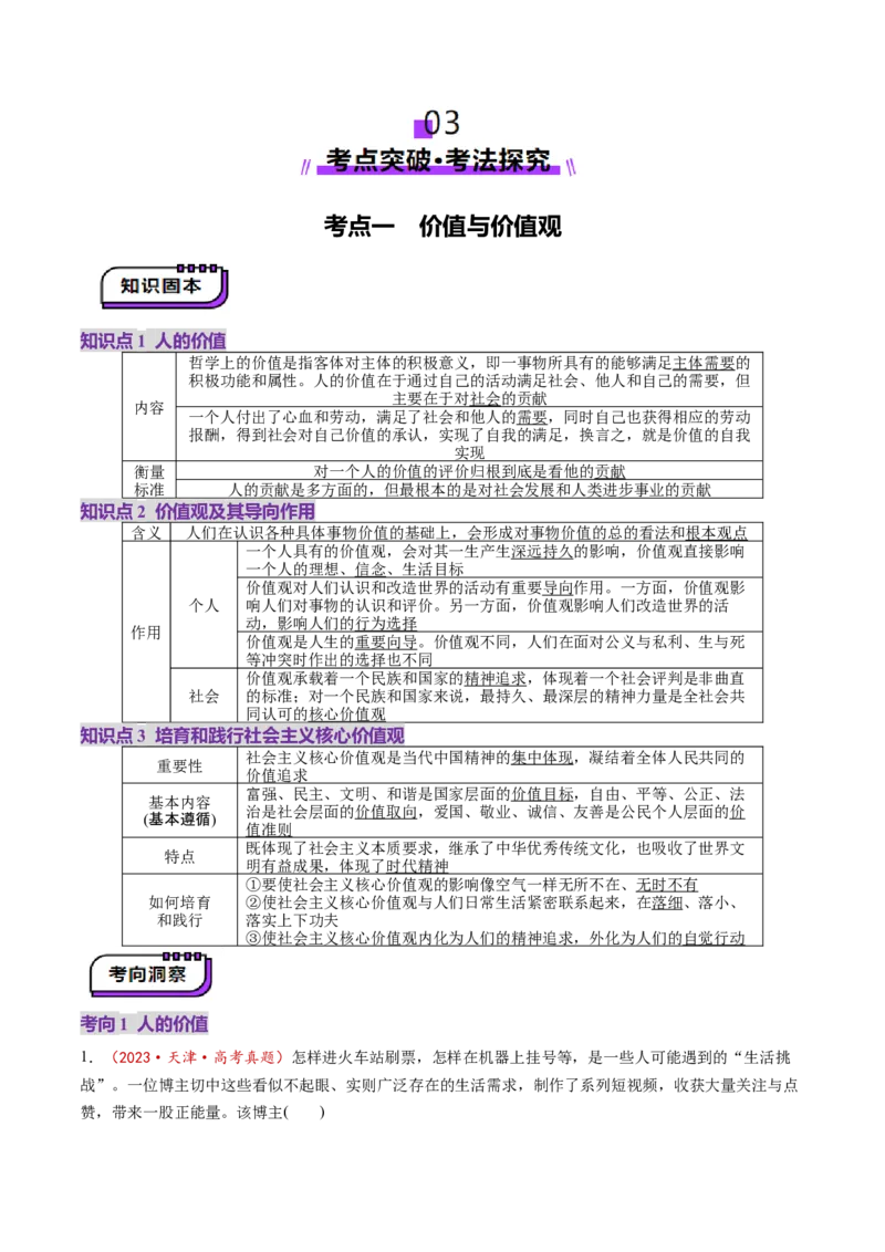 第06课实现人生的价值（讲义）（解析版）_8.2025政治总复习_2025年新高考资料_一轮复习_2025年高考政治一轮复习讲练测（新教材新高考）（完结）_选必3（包含2024高考真题）