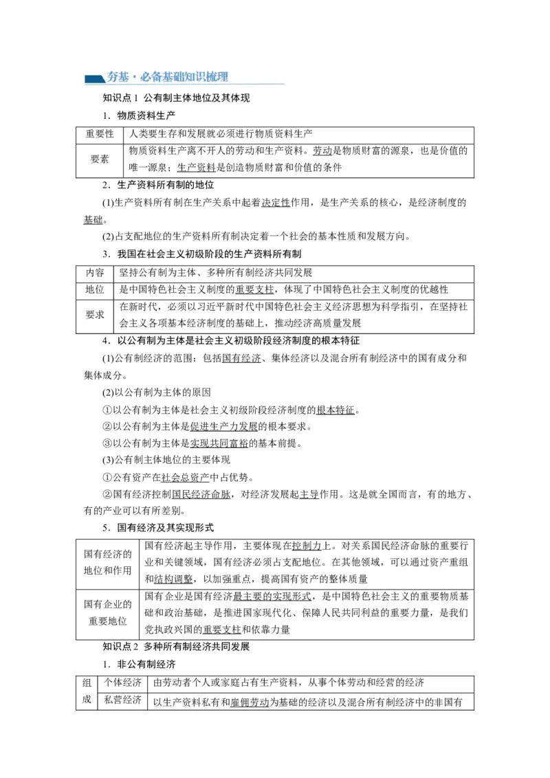 第01课我国的生产资料所有制（讲义）（解析版）_8.2025政治总复习_2024年新高考资料_1.2024一轮复习_2024年高考政治一轮复习讲练测（新教材新高考）_必修2