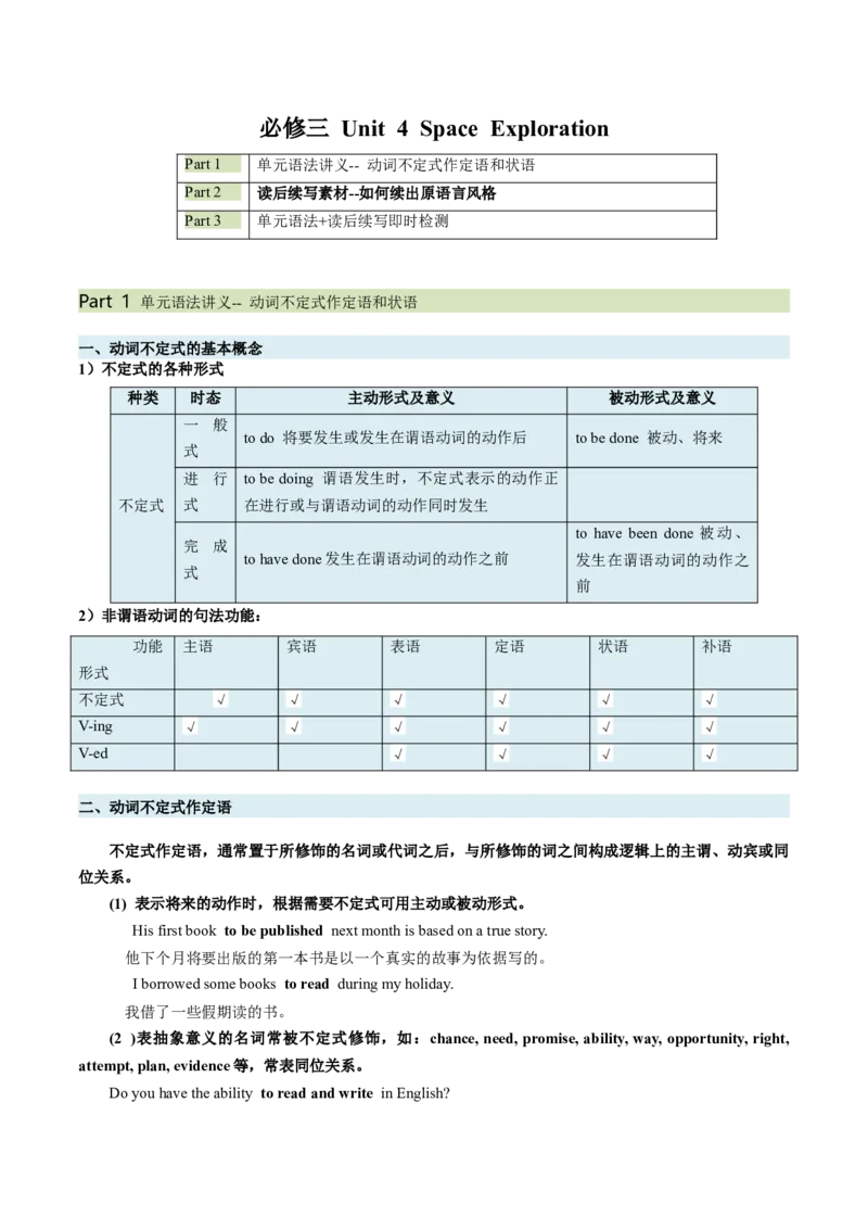 必修三Unit4SpaceExploration语法知识+读后续写-筑基讲义（解析版）_3.2025英语总复习_2025年新高考资料_一轮复习_2025年新高考英语一轮总复习筑基培优方案