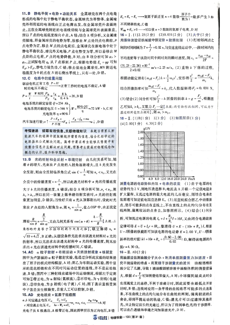 2025金考卷45套物理答案解析册_2026版高中《金考卷45套》新高考冲刺_2025版，金考卷_物理