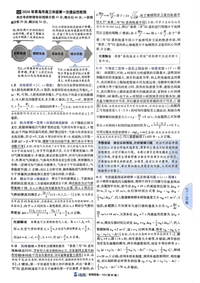 2025金考卷45套物理答案解析册_2026版高中《金考卷45套》新高考冲刺_2025版，金考卷_物理
