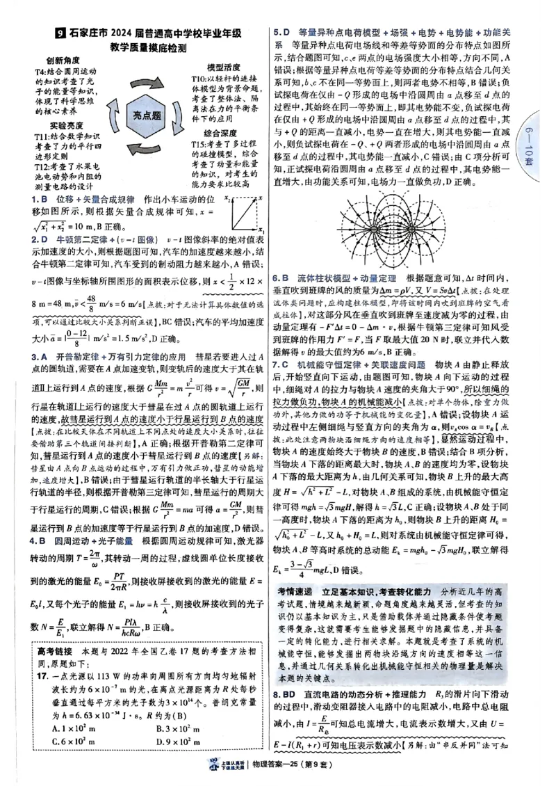 2025金考卷45套物理答案解析册_2026版高中《金考卷45套》新高考冲刺_2025版，金考卷_物理