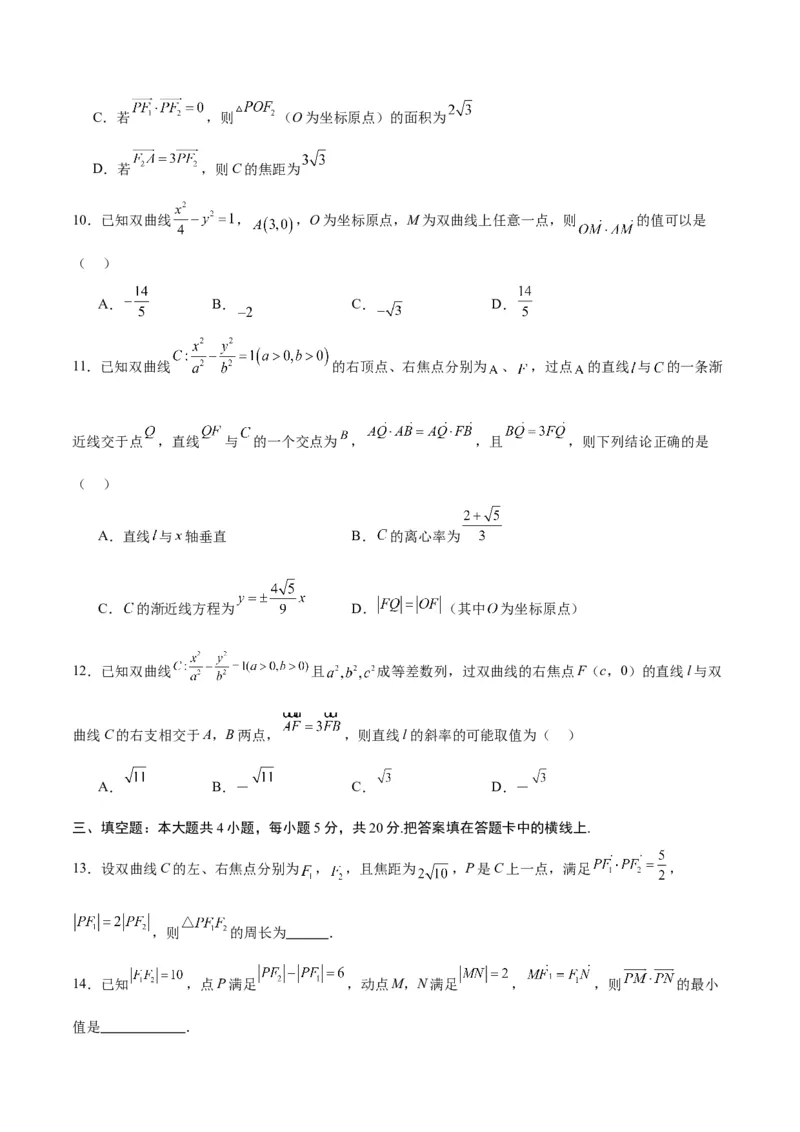 专题14双曲线中的向量问题(原卷版)_2.2025数学总复习_2024年新高考资料_3.2024专项复习_2024年新高考数学之圆锥曲线专项重难点突破练（新高考专用）