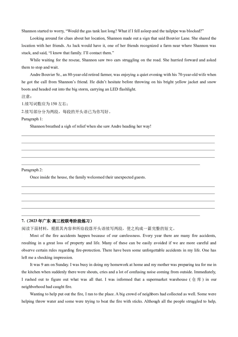 第04讲读后续写之&ldquo;脱险类&rdquo;主题（练）-2024年高考英语一轮复习讲练测（新教材新高考）（原卷版）_3.2025英语总复习_2024年新高考资料_1.2024一轮复习_第七部分读后续写专项