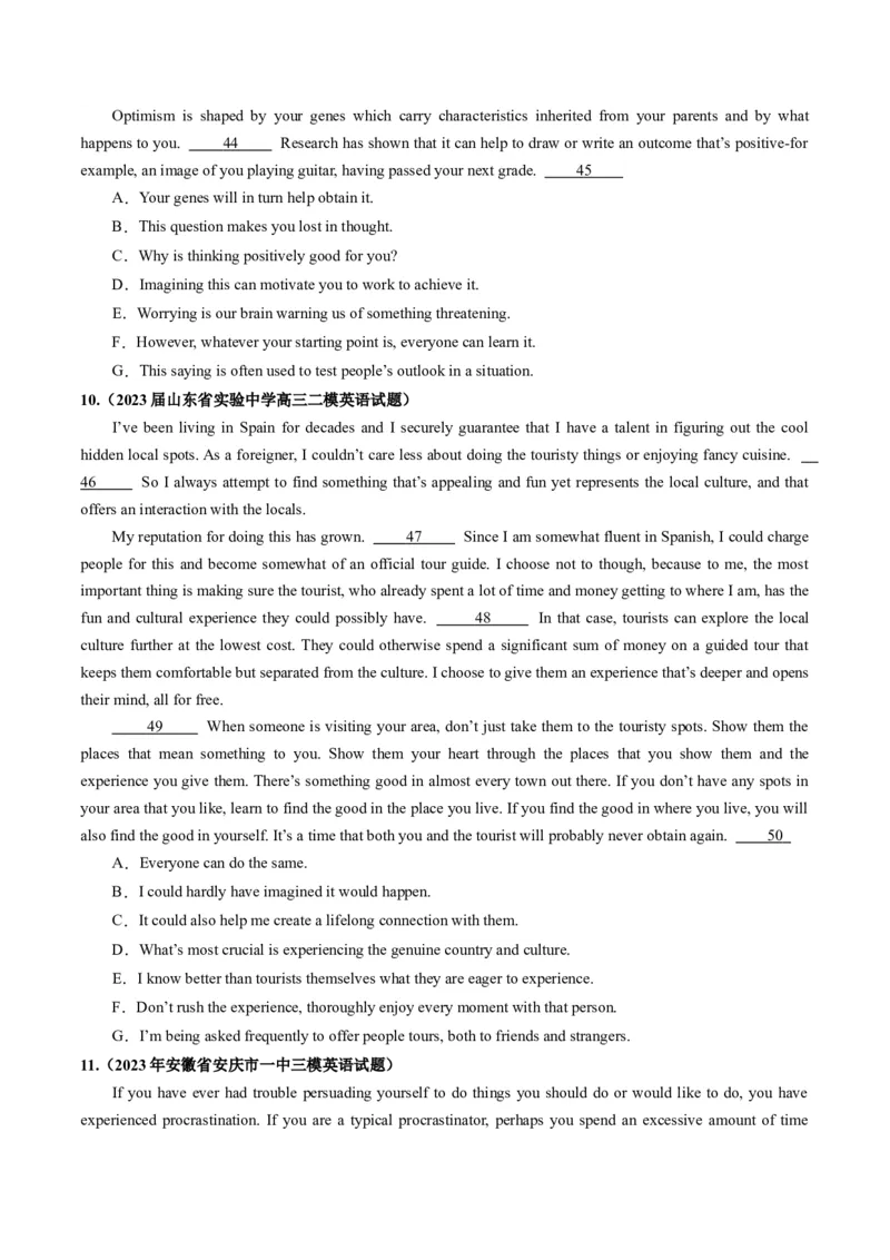 第19讲阅读理解七选五（练）-2024年高考英语一轮复习讲练测（新教材新高考）（原卷版）_3.2025英语总复习_2024年新高考资料_1.2024一轮复习_2024年高考英语一轮复习讲练测（新教材新高考）