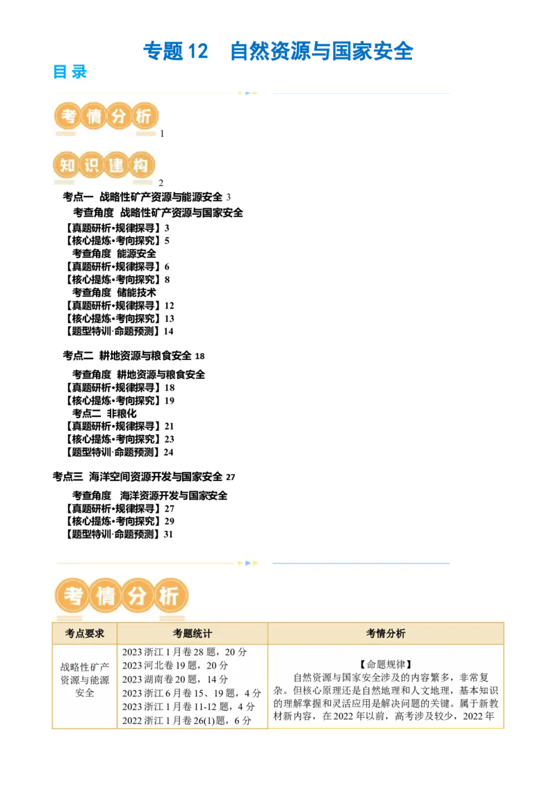 专题12自然资源与国家安全（讲义）（解析版）_9.2025地理总复习_2024年新高考资料_2.2024二轮复习_2024年高考地理二轮复习讲练测（新教材新高考）