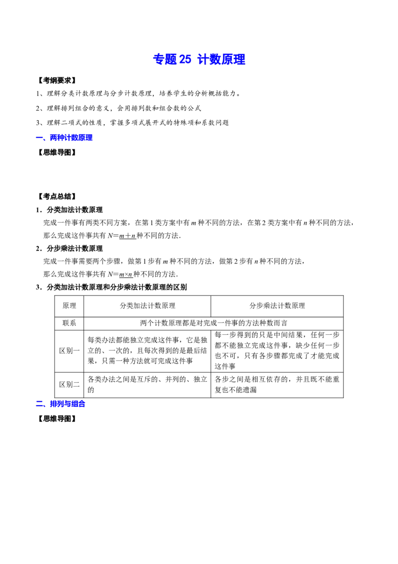 专题25计数原理(解析版)_2.2025数学总复习_2023年新高考资料_2023年新高考数学知识点总结与题型精练（新高考地区专用）