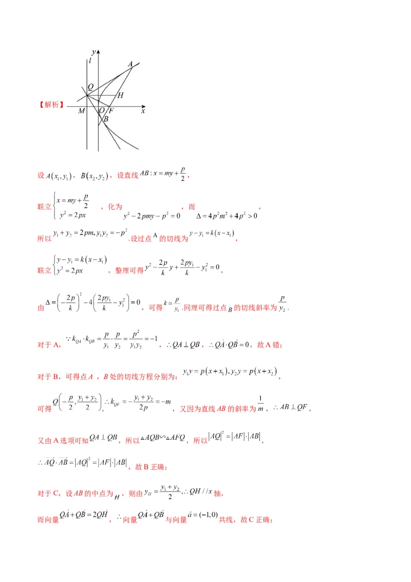专题20抛物线中向量问题(解析版)_2.2025数学总复习_2024年新高考资料_3.2024专项复习_2024年新高考数学之圆锥曲线专项重难点突破练（新高考专用）